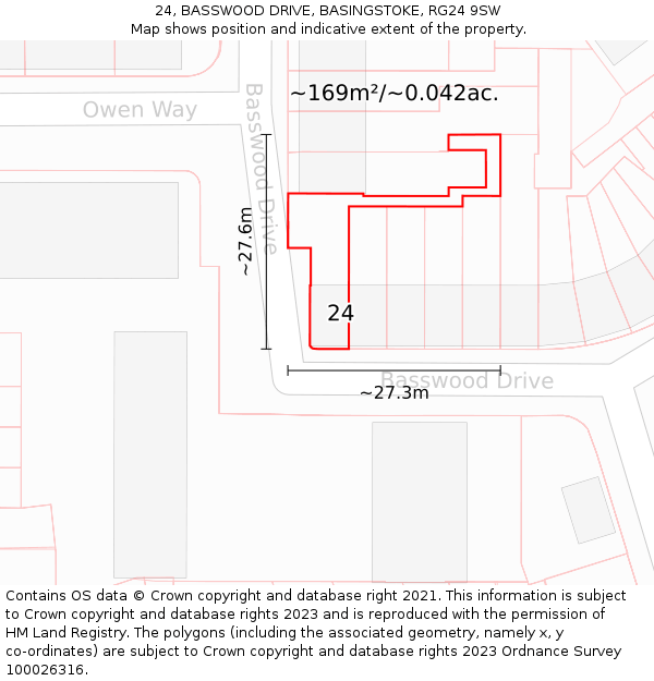 24, BASSWOOD DRIVE, BASINGSTOKE, RG24 9SW: Plot and title map