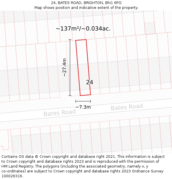 24, BATES ROAD, BRIGHTON, BN1 6PG: Plot and title map