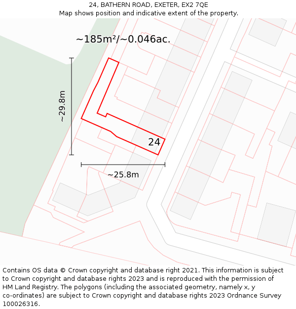 24, BATHERN ROAD, EXETER, EX2 7QE: Plot and title map