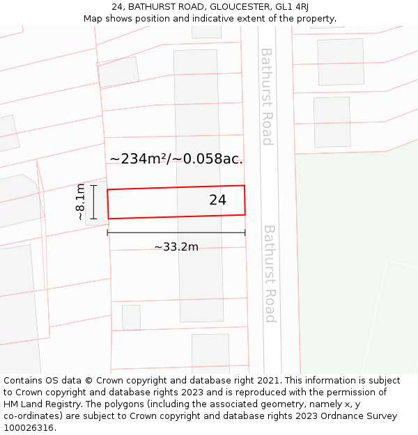 24, BATHURST ROAD, GLOUCESTER, GL1 4RJ: Plot and title map