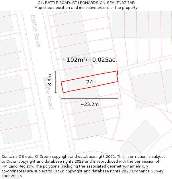 24, BATTLE ROAD, ST LEONARDS-ON-SEA, TN37 7AB: Plot and title map