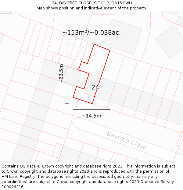 24, BAY TREE CLOSE, SIDCUP, DA15 8WH: Plot and title map