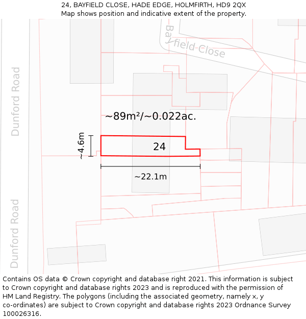 24, BAYFIELD CLOSE, HADE EDGE, HOLMFIRTH, HD9 2QX: Plot and title map