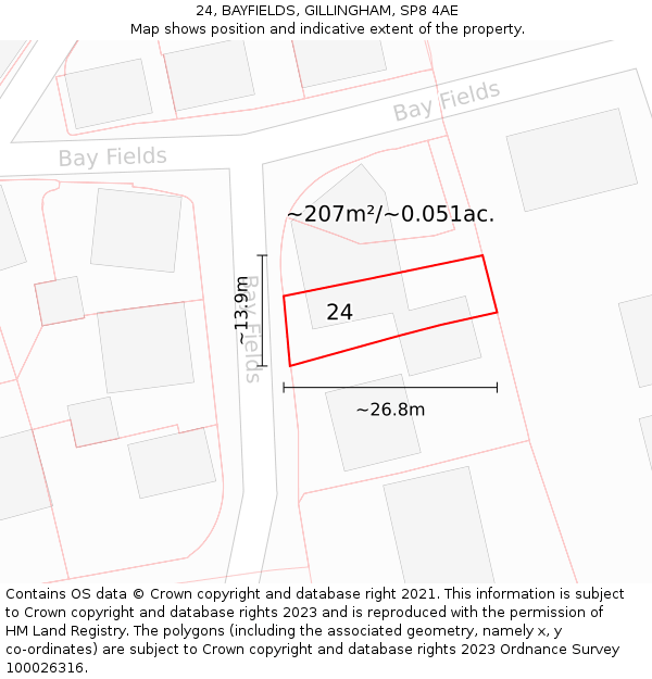 24, BAYFIELDS, GILLINGHAM, SP8 4AE: Plot and title map