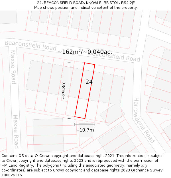 24, BEACONSFIELD ROAD, KNOWLE, BRISTOL, BS4 2JF: Plot and title map