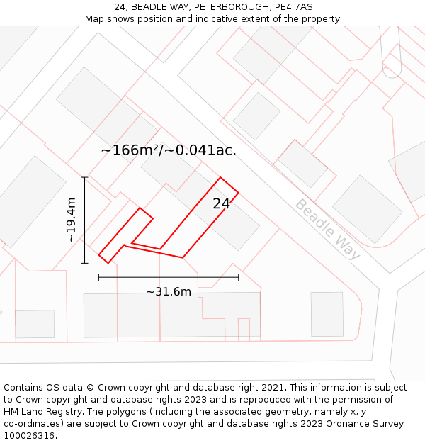 24, BEADLE WAY, PETERBOROUGH, PE4 7AS: Plot and title map