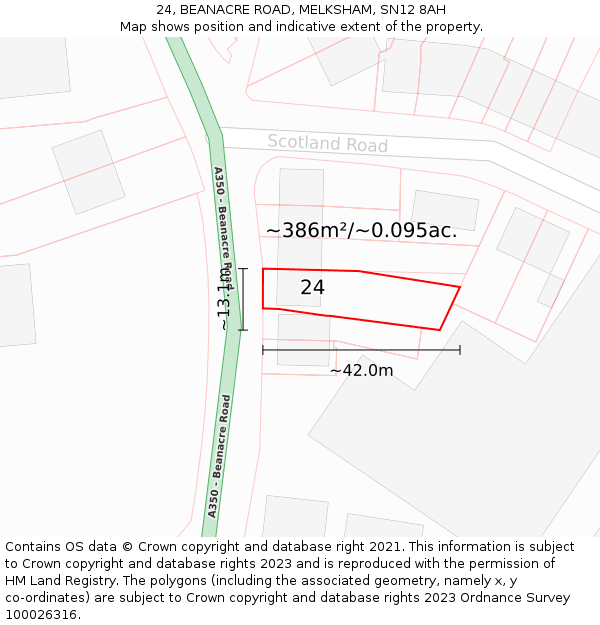 24, BEANACRE ROAD, MELKSHAM, SN12 8AH: Plot and title map