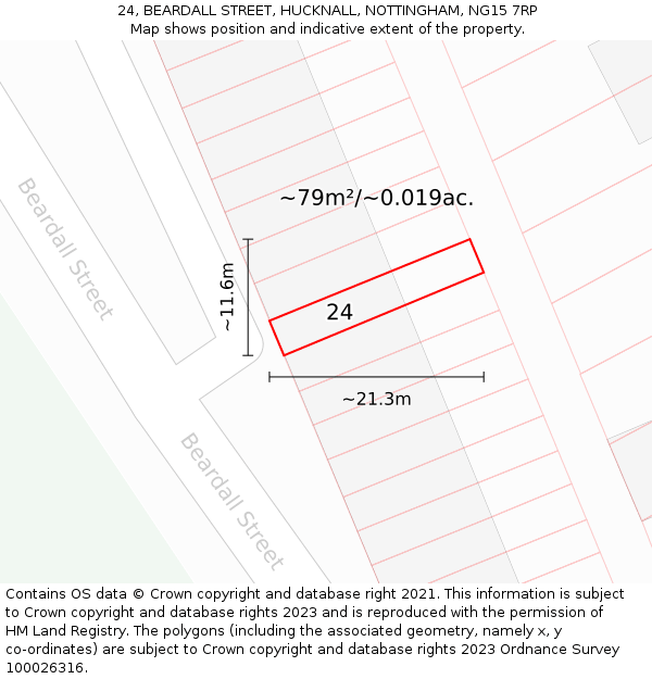 24, BEARDALL STREET, HUCKNALL, NOTTINGHAM, NG15 7RP: Plot and title map