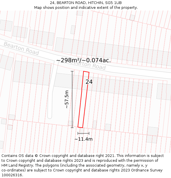 24, BEARTON ROAD, HITCHIN, SG5 1UB: Plot and title map