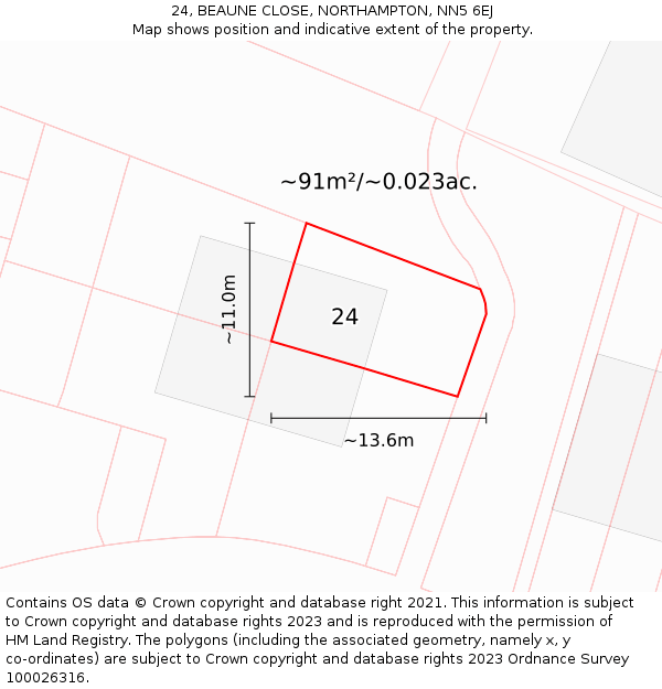 24, BEAUNE CLOSE, NORTHAMPTON, NN5 6EJ: Plot and title map