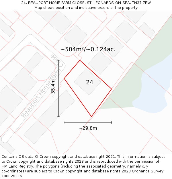 24, BEAUPORT HOME FARM CLOSE, ST. LEONARDS-ON-SEA, TN37 7BW: Plot and title map