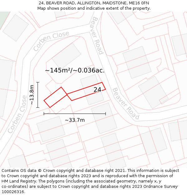 24, BEAVER ROAD, ALLINGTON, MAIDSTONE, ME16 0FN: Plot and title map