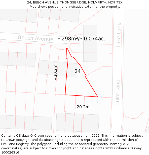24, BEECH AVENUE, THONGSBRIDGE, HOLMFIRTH, HD9 7SX: Plot and title map