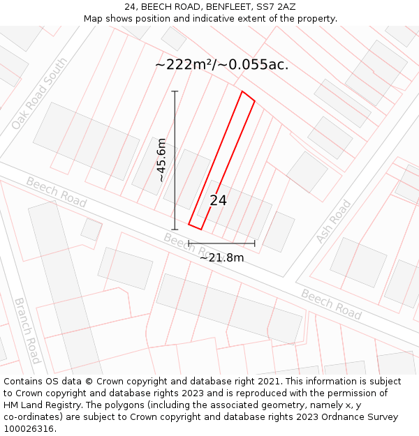 24, BEECH ROAD, BENFLEET, SS7 2AZ: Plot and title map