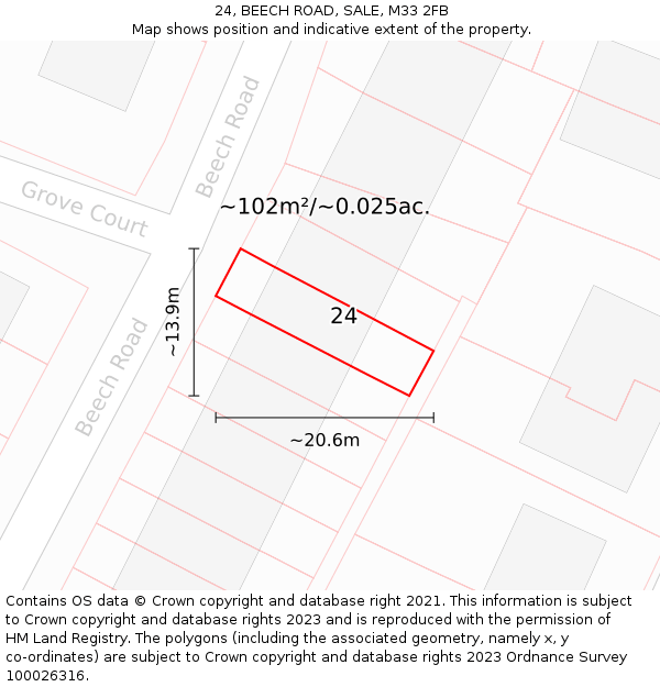 24, BEECH ROAD, SALE, M33 2FB: Plot and title map
