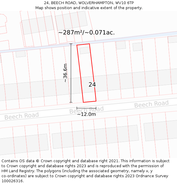 24, BEECH ROAD, WOLVERHAMPTON, WV10 6TP: Plot and title map
