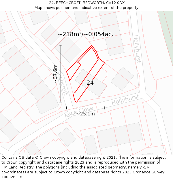 24, BEECHCROFT, BEDWORTH, CV12 0DX: Plot and title map