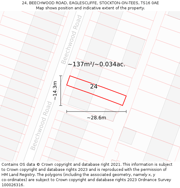 24, BEECHWOOD ROAD, EAGLESCLIFFE, STOCKTON-ON-TEES, TS16 0AE: Plot and title map