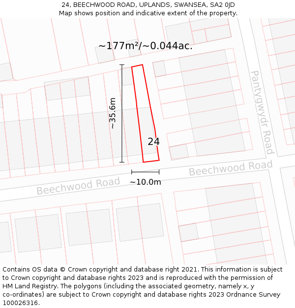 24, BEECHWOOD ROAD, UPLANDS, SWANSEA, SA2 0JD: Plot and title map