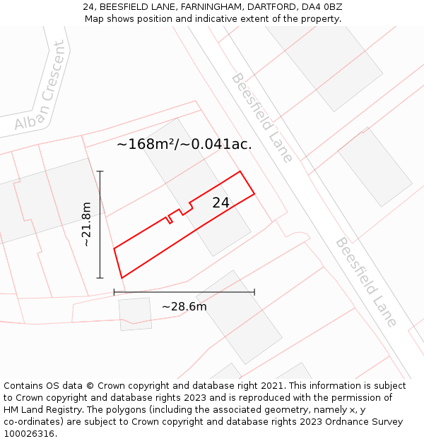24, BEESFIELD LANE, FARNINGHAM, DARTFORD, DA4 0BZ: Plot and title map