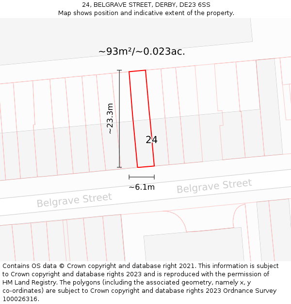 24, BELGRAVE STREET, DERBY, DE23 6SS: Plot and title map