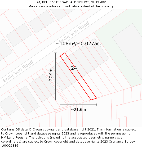 24, BELLE VUE ROAD, ALDERSHOT, GU12 4RX: Plot and title map