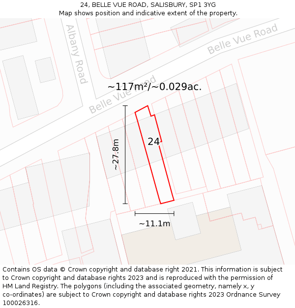 24, BELLE VUE ROAD, SALISBURY, SP1 3YG: Plot and title map