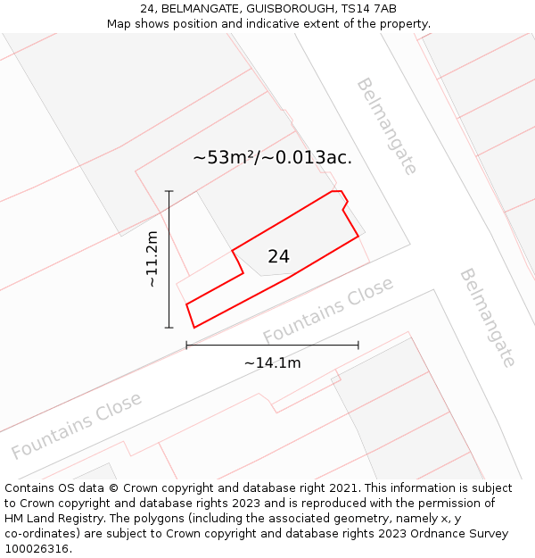 24, BELMANGATE, GUISBOROUGH, TS14 7AB: Plot and title map