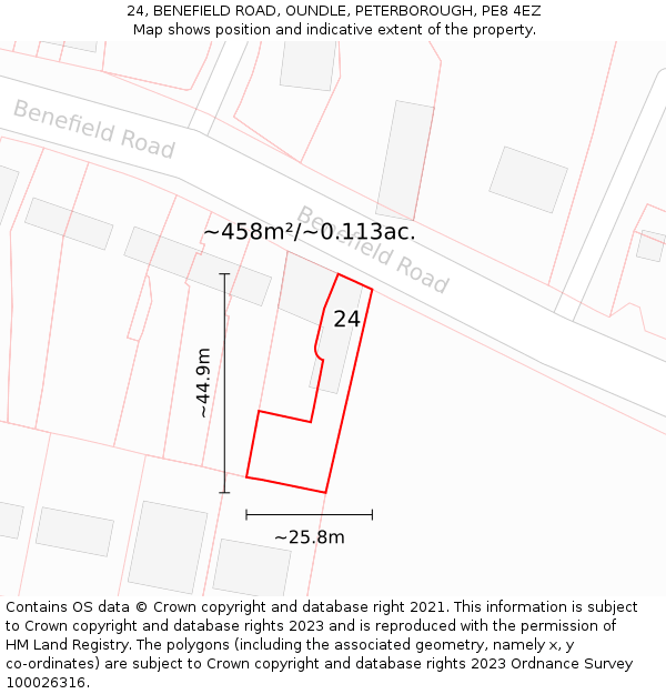 24, BENEFIELD ROAD, OUNDLE, PETERBOROUGH, PE8 4EZ: Plot and title map