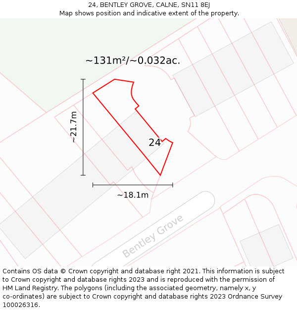 24, BENTLEY GROVE, CALNE, SN11 8EJ: Plot and title map