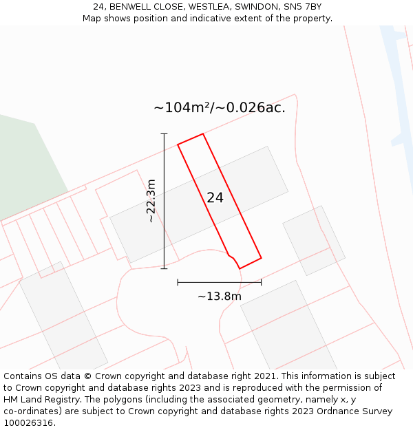 24, BENWELL CLOSE, WESTLEA, SWINDON, SN5 7BY: Plot and title map