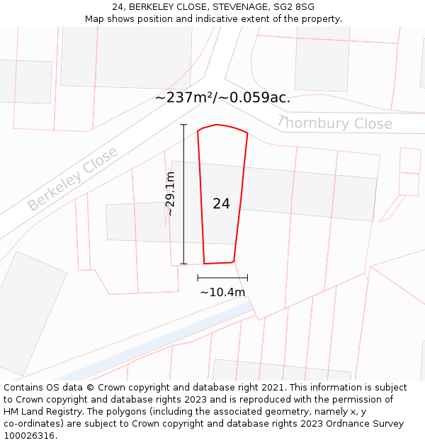 24, BERKELEY CLOSE, STEVENAGE, SG2 8SG: Plot and title map