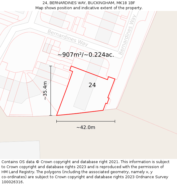 24, BERNARDINES WAY, BUCKINGHAM, MK18 1BF: Plot and title map