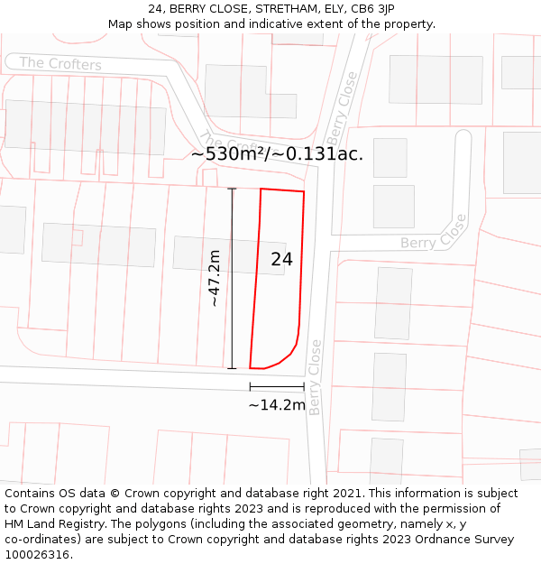 24, BERRY CLOSE, STRETHAM, ELY, CB6 3JP: Plot and title map