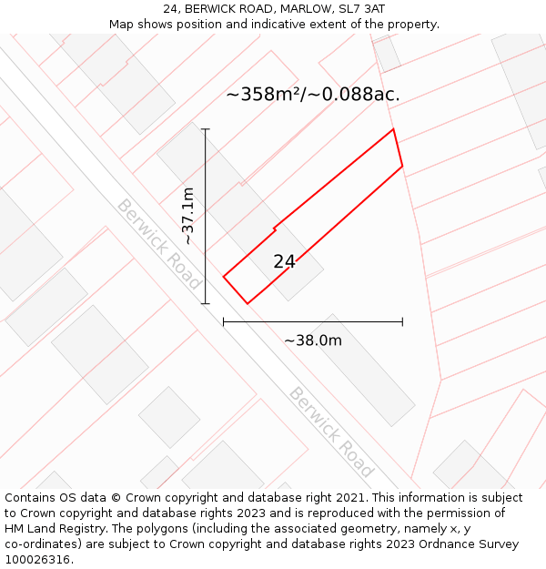 24, BERWICK ROAD, MARLOW, SL7 3AT: Plot and title map