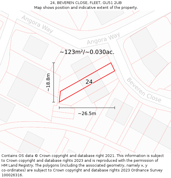 24, BEVEREN CLOSE, FLEET, GU51 2UB: Plot and title map