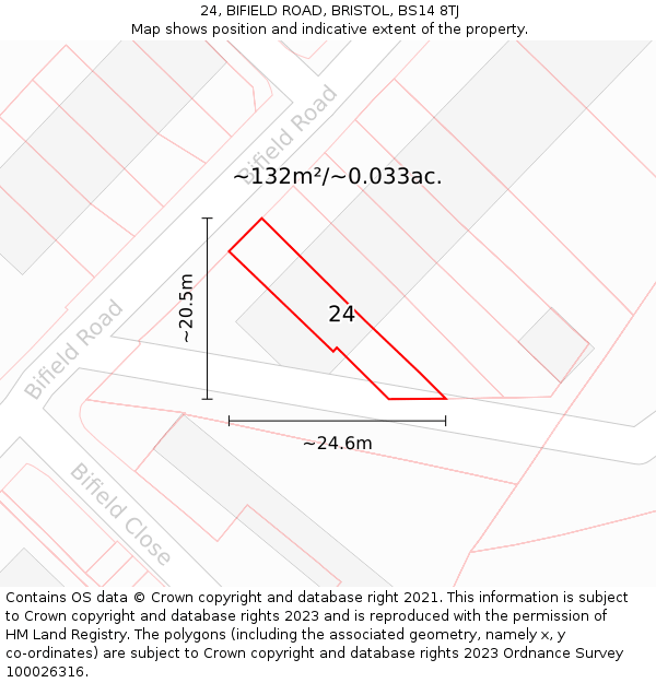 24, BIFIELD ROAD, BRISTOL, BS14 8TJ: Plot and title map