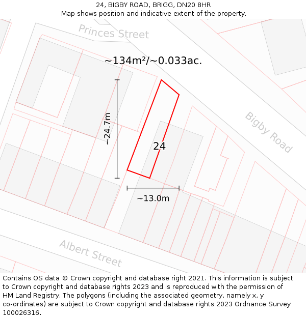24, BIGBY ROAD, BRIGG, DN20 8HR: Plot and title map