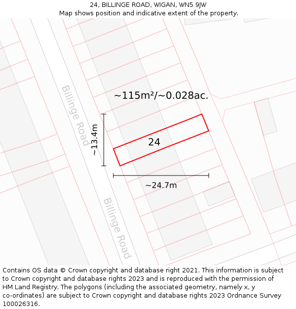 24, BILLINGE ROAD, WIGAN, WN5 9JW: Plot and title map