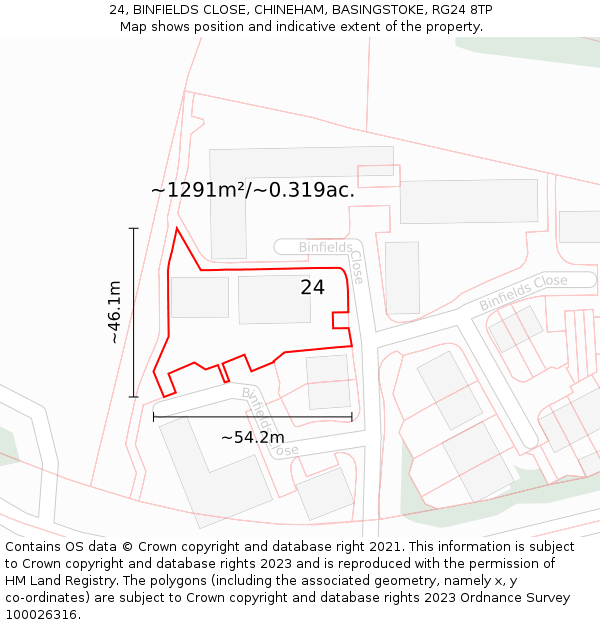24, BINFIELDS CLOSE, CHINEHAM, BASINGSTOKE, RG24 8TP: Plot and title map