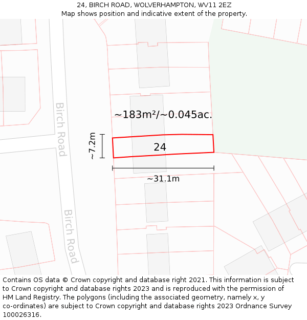 24, BIRCH ROAD, WOLVERHAMPTON, WV11 2EZ: Plot and title map
