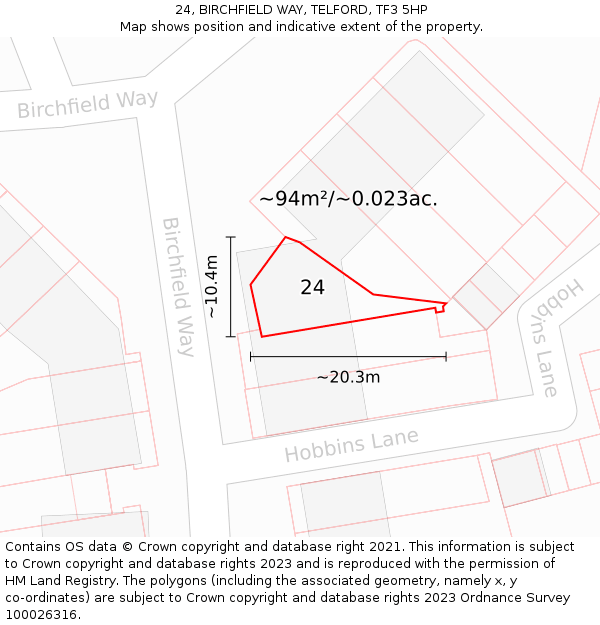 24, BIRCHFIELD WAY, TELFORD, TF3 5HP: Plot and title map