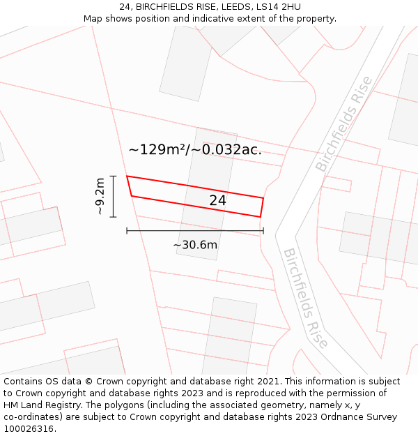 24, BIRCHFIELDS RISE, LEEDS, LS14 2HU: Plot and title map