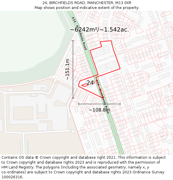 24, BIRCHFIELDS ROAD, MANCHESTER, M13 0XR: Plot and title map