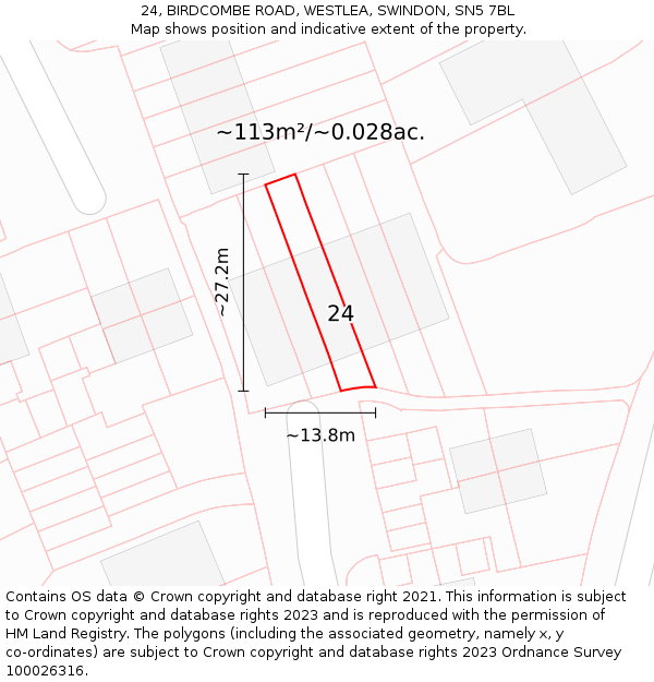 24, BIRDCOMBE ROAD, WESTLEA, SWINDON, SN5 7BL: Plot and title map
