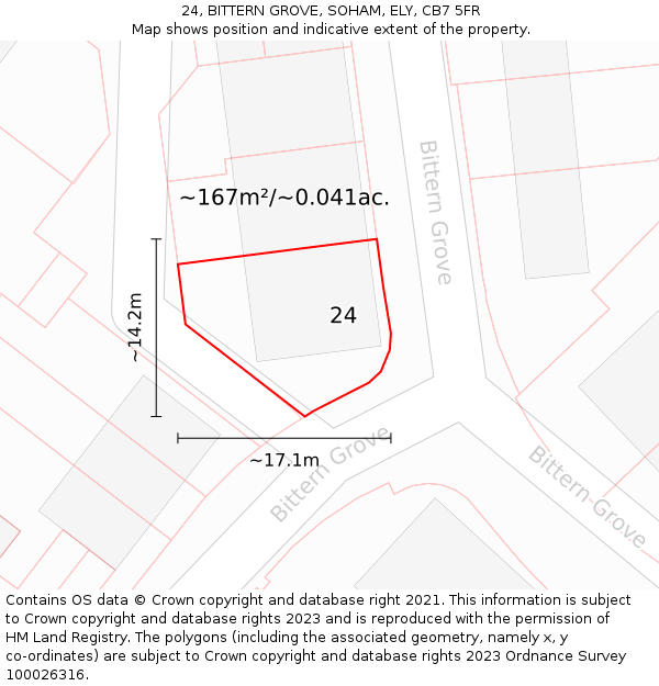 24, BITTERN GROVE, SOHAM, ELY, CB7 5FR: Plot and title map