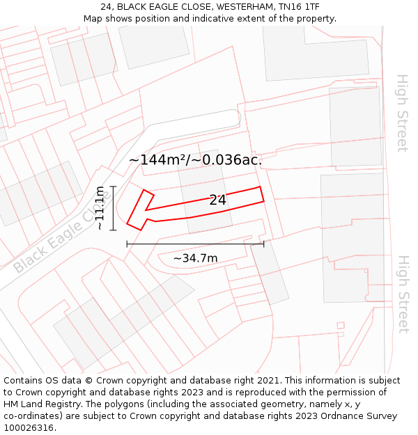 24, BLACK EAGLE CLOSE, WESTERHAM, TN16 1TF: Plot and title map