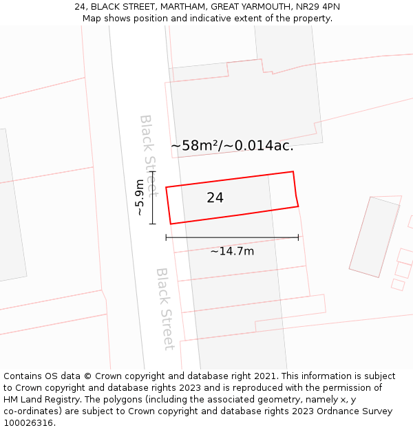 24, BLACK STREET, MARTHAM, GREAT YARMOUTH, NR29 4PN: Plot and title map