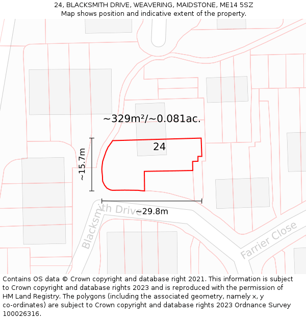 24, BLACKSMITH DRIVE, WEAVERING, MAIDSTONE, ME14 5SZ: Plot and title map