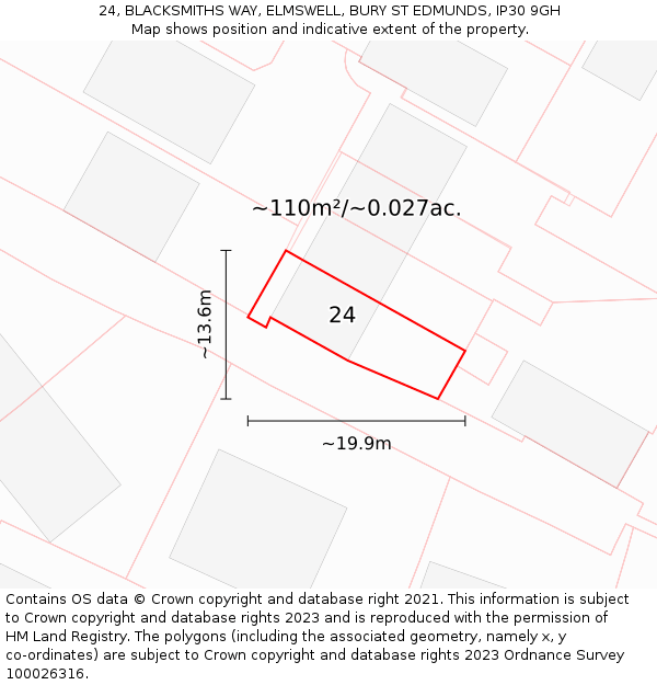 24, BLACKSMITHS WAY, ELMSWELL, BURY ST EDMUNDS, IP30 9GH: Plot and title map